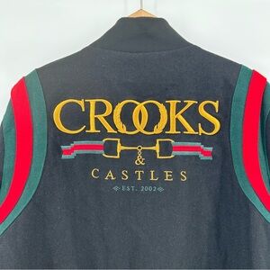 Crooks & Castles Varsity Wool Blend Jacket Black Sz 2XL Y2K Luxury Streetwear